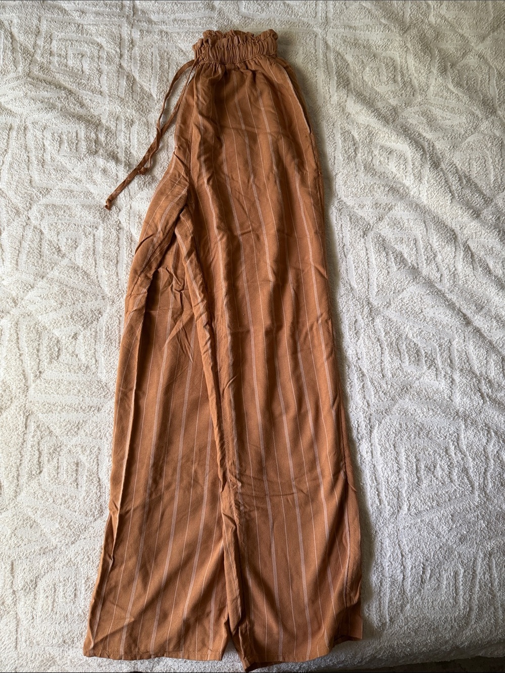 American Eagle Outfitters Rust Brown Pinstripe Wide-Leg Trousers